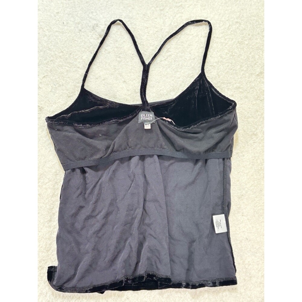 Eileen Fisher Black Crushed Velvet Racerback Tank Top Cami With Shelf Bra Size M - Picture 3 of 6